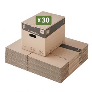 Pack and Move - Lot de 30 cartons déménagement standard avec poignées renforcées+ 1 adhésif GRATUIT