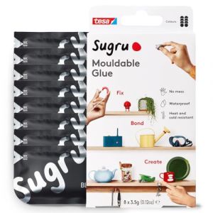 Sugru by tesa - P&acirc;te Fixante Polyvalente &agrave; Modeler en Lot de 8 x 3.5 g - P&acirc;te Durcissante Adh&eacute;sive Polyvalente - Pour R&eacute;parer, Coller et Fixer sans Percer - Noir
