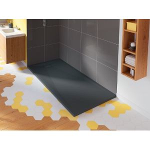 Kinedo Receveur douche extra plat Kinesurf+, 180 x 80, gris anthracite, bonde centree sur la largeur