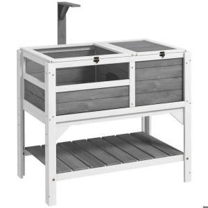 Pawhut Maison enclos pour tortues sur pied - étagère de rangement - bois sapin gris blanc