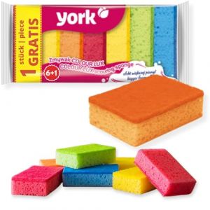 York Lot de 7 &Eacute;ponges &agrave; Vaisselle - Tampons &agrave; R&eacute;curer pour Casseroles Cuisine Nettoyage - 10x7x3 cm Plusieurs Couleurs