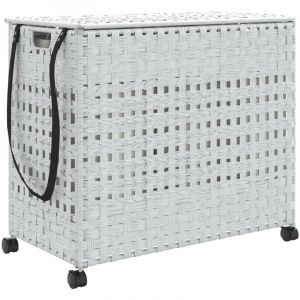 VidaXL Panier à linge avec roulettes blanc 66x35x60 cm résine tressée