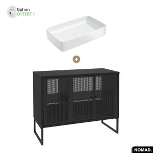 Ensemble meuble sous vasque avec vasque à poser - Siphon OFFERT NOMAD NOIR 102 x 80 x 43 cm