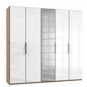 Image de Inside75 Armoire penderie LISEA 4 portes verre blanc 1 porte miroir 250 x 236 cm HT - bi color