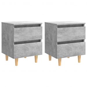 VidaXL Tables de chevet pieds en pin 2 pcs Gris b&eacute;ton 40x35x50 cm