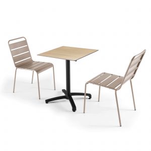 Image de Oviala Ensemble table de jardin stratifié chene naturel et 2 chaises taupe 60 x 60 x 72 cm