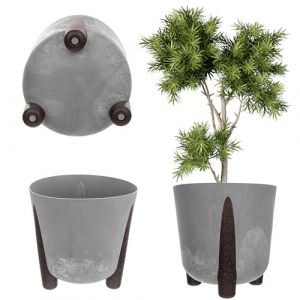 Kadax - Pot de fleurs rond en plastique avec insert int&eacute;rieur - Pot de fleurs d&eacute;coratif pour l'int&eacute;rieur et l'ext&eacute;rieur (gris, 26 cm)
