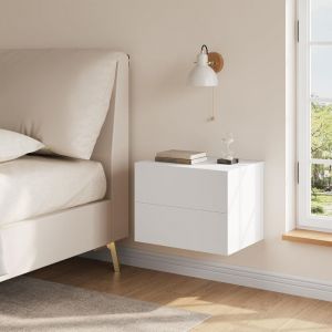 Woltu - Table de Chevet Suspendue Table de Chevet Murale avec Tiroir, Mobilier de Chambre en Bois, 40x30x30 cm, Blanc