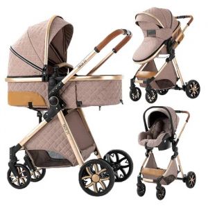 Poussette Magic Zc Pousette Trio 3 En 1 Poussettes Combin&eacute;es Pousette Jusqu'&agrave; 15kg 0-3ans Avec Sac &Agrave; Main Avec Habillage Pluie Kaki