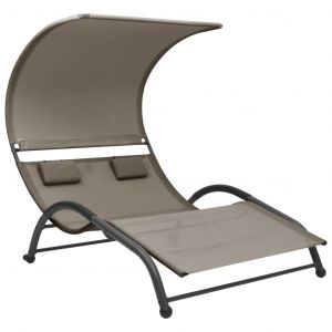 VidaXL Chaise longue double avec auvent Textil&egrave;ne Taupe