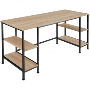 TecTake Bureau informatique STOKE style industriel bureau gaming table pour ordinateur bois MDF - marron clair
