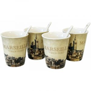 Enesco Coffret de 4 Gobelets Expresso en c&eacute;ramique Marseille