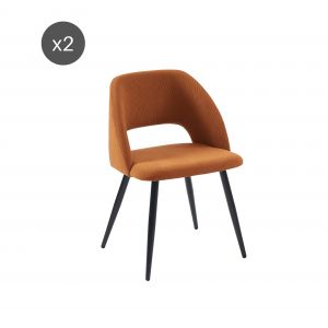Lot de 2 chaises velours c&ocirc;tel&eacute; terracotta pieds m&eacute;tal