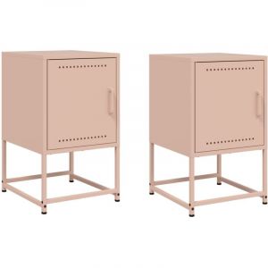 VidaXL Tables de chevet 2 pcs rose 36x39x60,5 cm acier, armoire, armoire latérale, support de téléphone, table de chevet