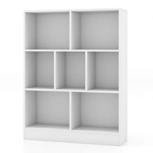 Bibliothèque Etagère à 7 Cases, Meuble de Rangement avec 2 Kits Anti-basculement, Etagère d'Affichage en Bois de 80 cm, pour Salon, Chambre, Chambre