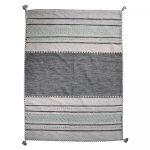 Tapis salon, kilim tiss&eacute; main en coton, motif ehnique, gris 200x290