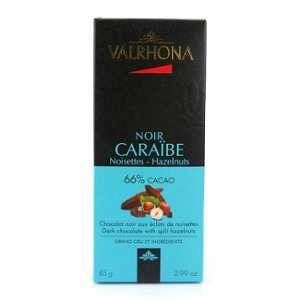 Image de Valrhona Tablette de chocolat noir Caraïbe 66% éclats de noisette - 85g