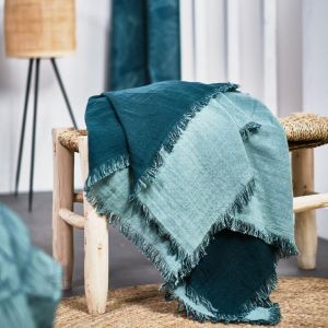 Today Plaid gaufr&eacute; KALI 125 x 150 cm en Gaze de coton Paon et Celadon