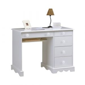 Bureau 1 Caisson 5 Tiroirs Blanc 1 Etag&egrave;re Style Anglais L 100 H 74.7 P 58.3 cm - L 100 x l 58.3 x H 74.7 cm