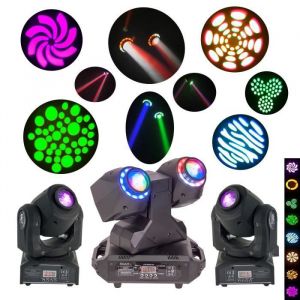Ibiza Light "LYRE Double T&ecirc;te WASH & BEAM 2-EN-1 &agrave; LED avec Contr&ocirc;le DMX MHBEAM60-FX - 2 Lyres SPOT7 DMX avec GOBOS - PACK DJ LIGHT Jeux de Lumi&egrave;re soir&eacute;e mariage anniversaire MHBEAM60-FX"