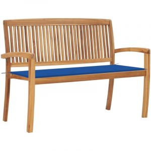 VidaXL Banc de jardin empilable et coussin 128,5cm Bois de teck massif Royal blue