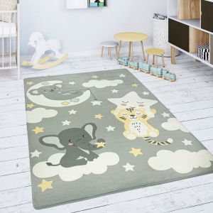 Paco Home - Tapis Chambre Enfant Tapis De Jeux Tapis Bébé Étoile Nuage Lune Gris Blanc 155x230 cm