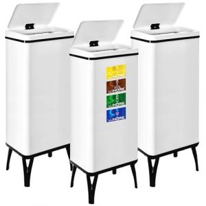 WELL HOME MOBILIARIO & DECORACIÓN 3 poubelles intelligentes de 60 l c/u, hauteur : 95,5 (x 35,5 x 26), blanc avec étiquettes magnétiques