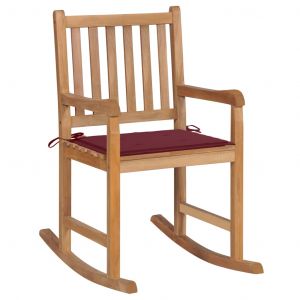 VidaXL Chaise ? bascule avec coussin rouge bordeaux Bois de teck