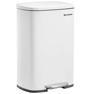Songmics Poubelle de cuisine 50L à pédale, avec seau Intérieur en plastique, Couvercle, Anti-odeur, Blanc