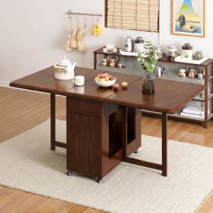 Table &agrave; Manger Pliante en Bois Massif Marron,Table Seule,150cm