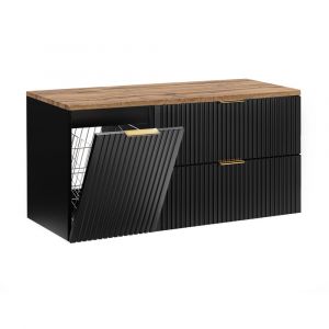 Petits-meubles - Meuble sous-vasque 120cm panier à linge Adriel Noir et Bois
