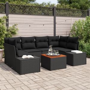VidaXL Ensemble de canapé de jardin 7 pièces avec coussins noirs en poly rotin acacia
