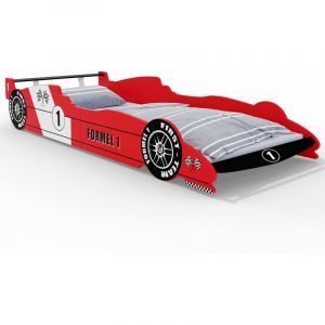 Deuba Lit enfant Voiture Formule 1 Rouge - 90 cm x 200 cm - Sommier inclus