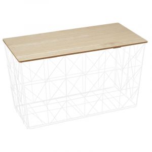 Image de Table Coffre Pliable "Filaire" 80cm Blanc & Naturel Prix