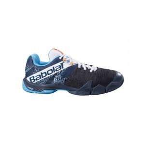 Babolat Chaussures de Padel Homme Movea Men-Maintien et Amorti-2 Sangles Puissantes-Semelle Respirante Ortholite-Marque Fran&ccedil;aise-Grey/Scuba Blue, 42.5 EU Large