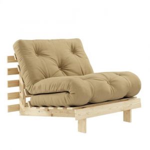 Inside75 Inside 75 Fauteuil convertible futon ROOTS pin naturel coloris beige blé couchage 90 x 200 cm.