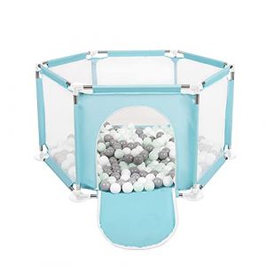 Selonis Parc Bébé Hexagonal Pliable Avec 200 Balles Plastiques, Mentha:Blanc/Gris/Mentha