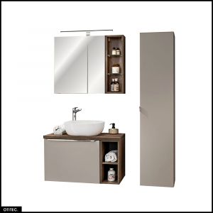 Set de meubles de salle de bain - 80 cm - avec Vasque à poser et Plan - Colonne - Meuble Miroir LED - BOLD TAUPE