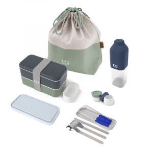 monbento Set repas lunch box rectangle bleu et vert