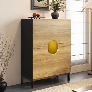 Meuble à chaussures 90x40x120cm - avec 4 portes - avec éclairage LED - pieds en bois massif - naturel