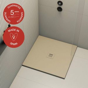 Receveur de douche Poalgi, extraplat, beige albero, L.100 x l.100 cm, finition ardoise, s&eacute;rie Hos's