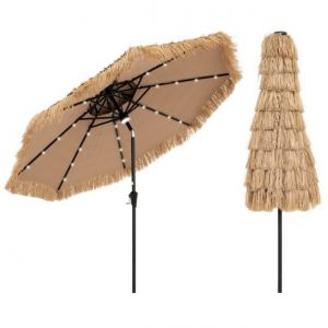 Costway Parasol - Style hawaïen & éclairage LED - 270 x 270 x 256 cm - Naturel