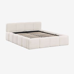 Lit Avec Sommier Coffre En Tissu Boucl&eacute; Jolcem