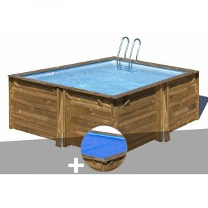 Sunbay Kit piscine bois Carra 3,05 x 3,05 x 1,19 m + Bâche à bulles