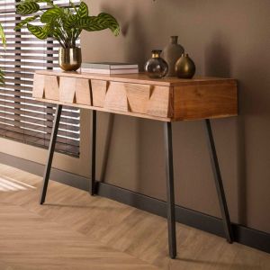 M&S Console 2 tiroirs 125x40x77 cm en acacia naturel et m&eacute;tal noir