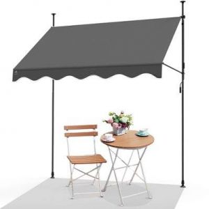 VOUNOT Auvent Manuel R&eacute;tractable R&eacute;sistant aux UV Store Banne de Jardin en Acier Polyester avec Manivelle sans Per&ccedil;age Auvent T&eacute;l&eacute;scopique Hauteur et Inclinaison R&eacute;glable 300cm Gris