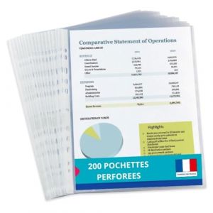 Hamelin Lot de 200 Pochettes Plastiques A4 Perfor&eacute;es Neutres Grain&eacute; Epaisseur 4/100&egrave;me Incolore