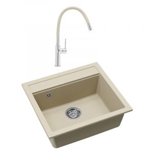 Swiss Aqua Technologies 56,5x51cm &eacute;vier en granite &agrave; encastrer + mitigeur a&eacute;rateur Neoperl, jasmin (SATSINKGQQ100J-S1)