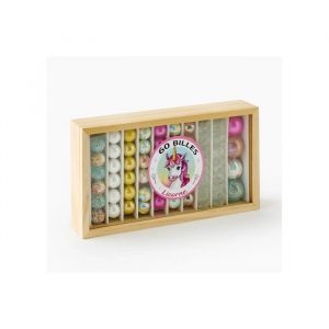 Kim'play Coffret 60 billes licornes verre colore - calots pepites plates et rondes - multicolore rare - jouet enfant fille - set jeu recre et carte