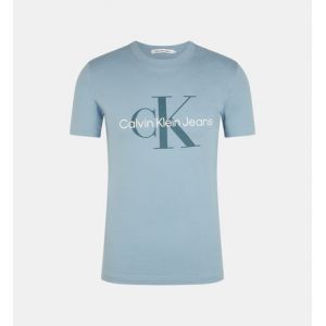 Calvin Klein T-shirt ajusté coton bio monogramme et signature Bleu Jeans - Couleur Bleu - Taille S